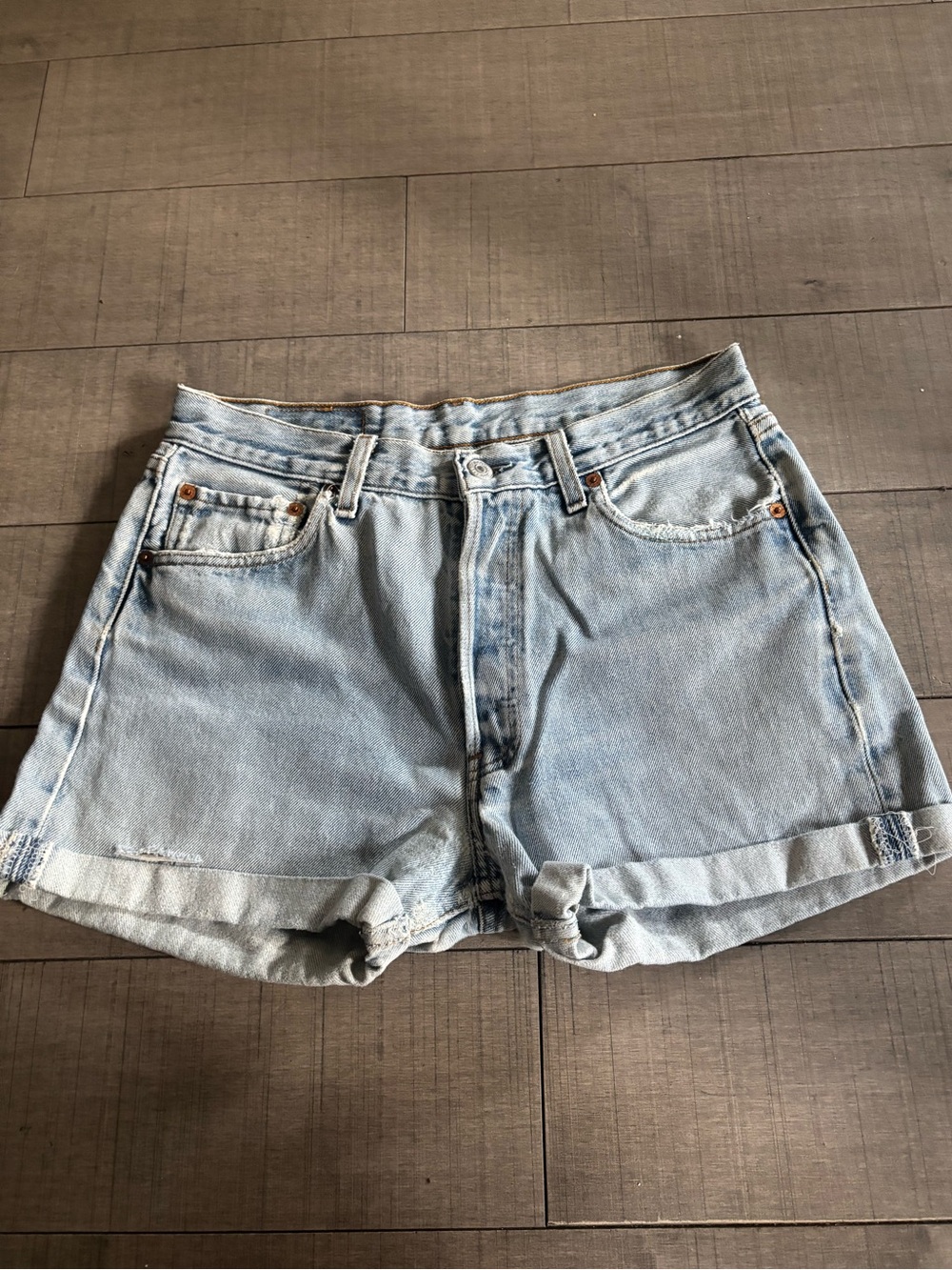 2 for $10- Levi's Light Wash Denim Button Fly Vintage Women's Shorts Cuffed